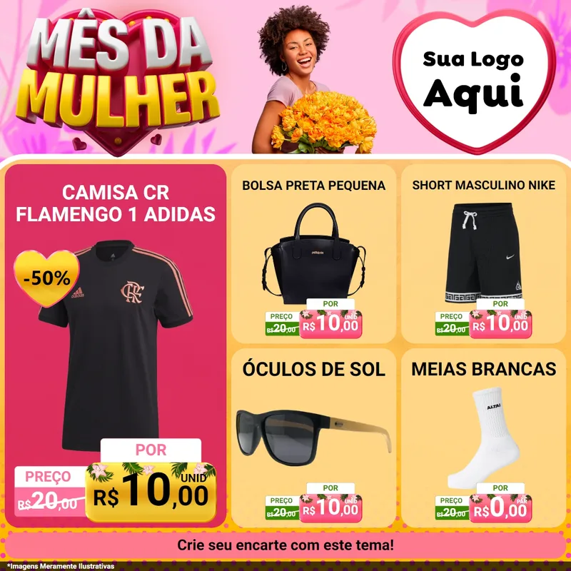 Modelo de Rede Social para Feed Facebook com o tema Mês da Mulher para Roupas e acessórios