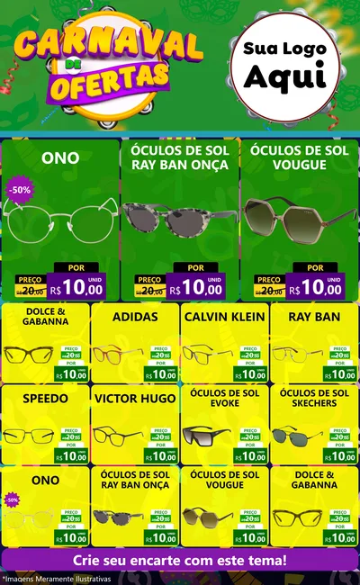 Modelo de Encarte para Encarte Grande com o tema Carnaval de Ofertas para Óticas