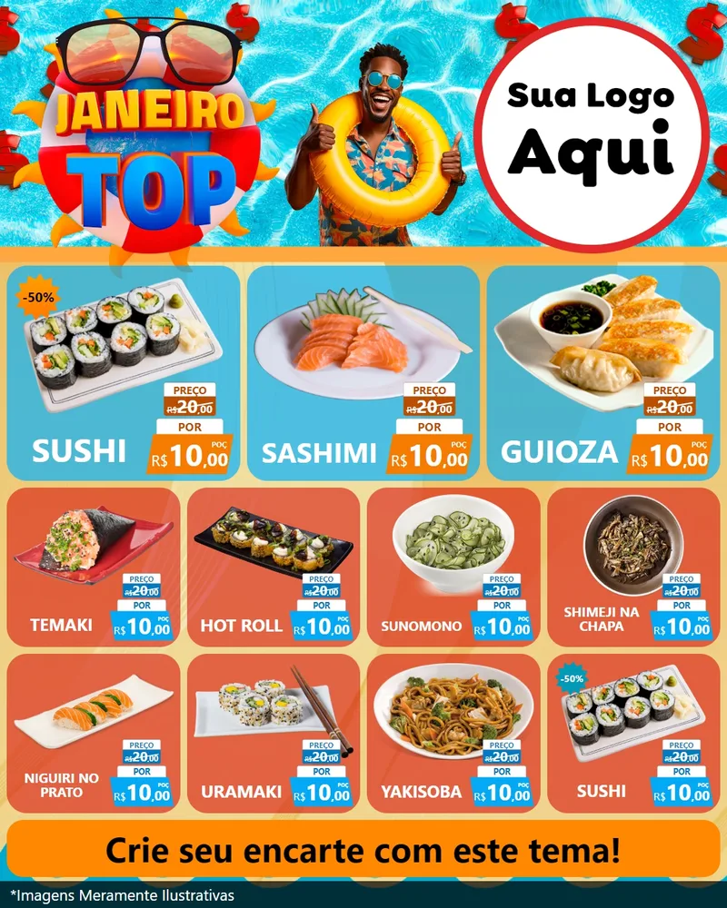Modelo de Rede Social para Feed Instagram com o tema Janeiro Top para Comida japonesa