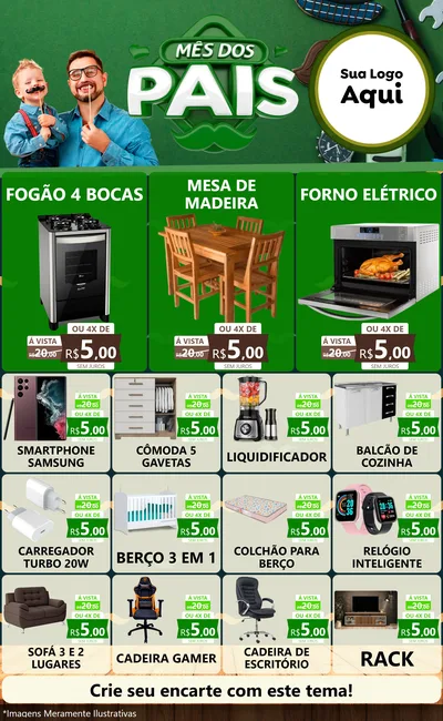 Modelo de Encarte para Encarte Grande com o tema Mês dos Pais para Móveis e Eletro