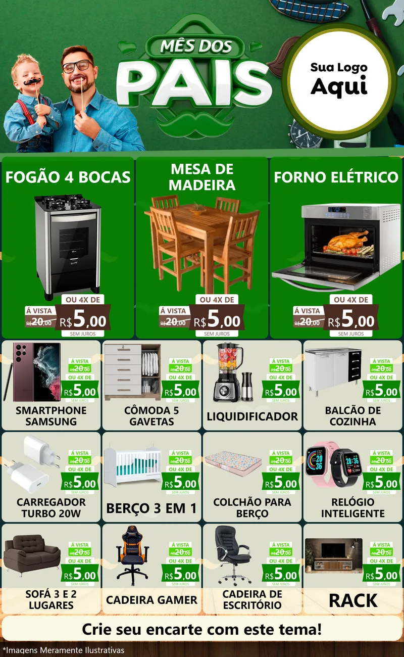 Modelo de Encarte para Encarte Grande com o tema Mês dos Pais para Móveis e Eletro