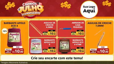 Modelo de TV para TV Horizontal com o tema Comece Julho Economizando para Armarinho e Aviamentos