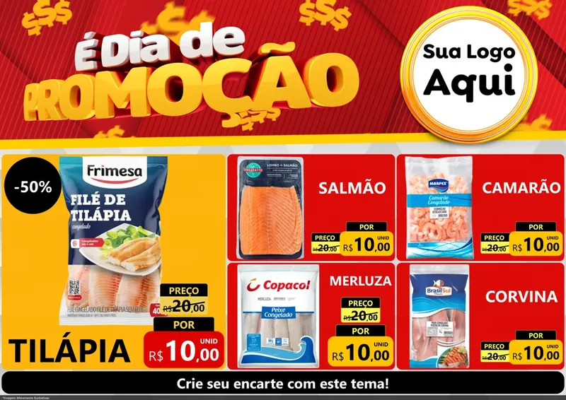 Modelo de Encarte para Encarte A4 Horizontal com o tema É Dia De Promoção para Peixaria