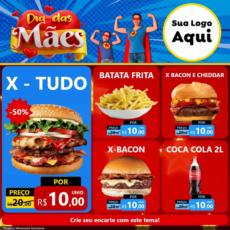 Modelo de Rede Social para Feed Facebook com o tema Dia das Mães para Hamburgueria