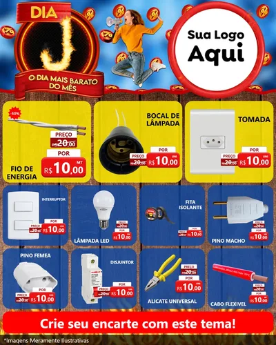 Modelo de Rede Social para Feed Instagram com o tema Dia J - O Dia Mais Barato Do Mês para Materiais Elétricos