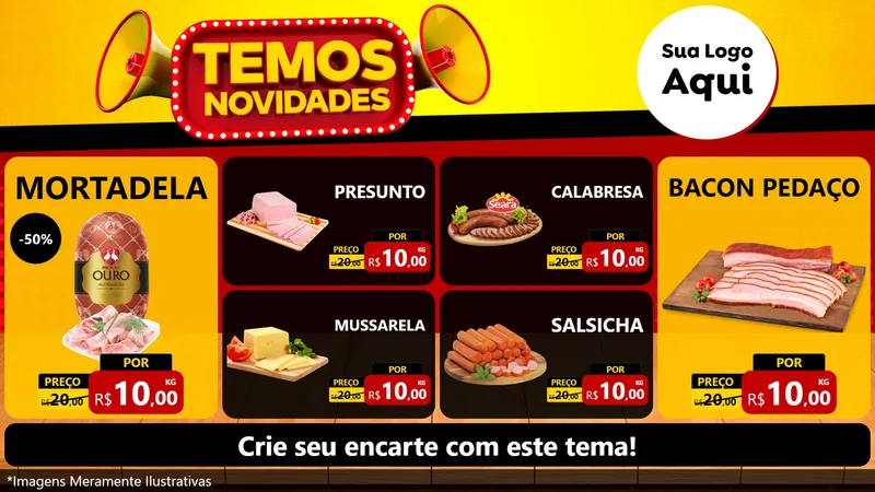 Modelo de TV para TV Horizontal com o tema Temos Novidades para Frios e Laticínios