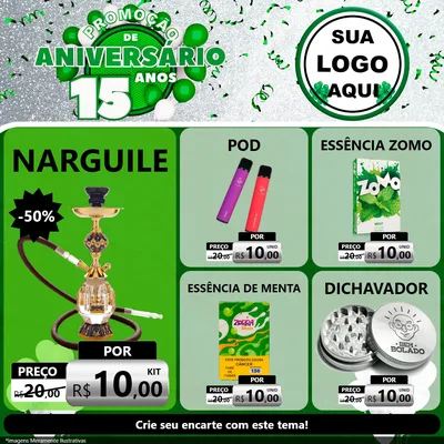 Modelo de Rede Social para Feed Facebook com o tema Promoção de Aniversário - 15 Anos para Tabacaria