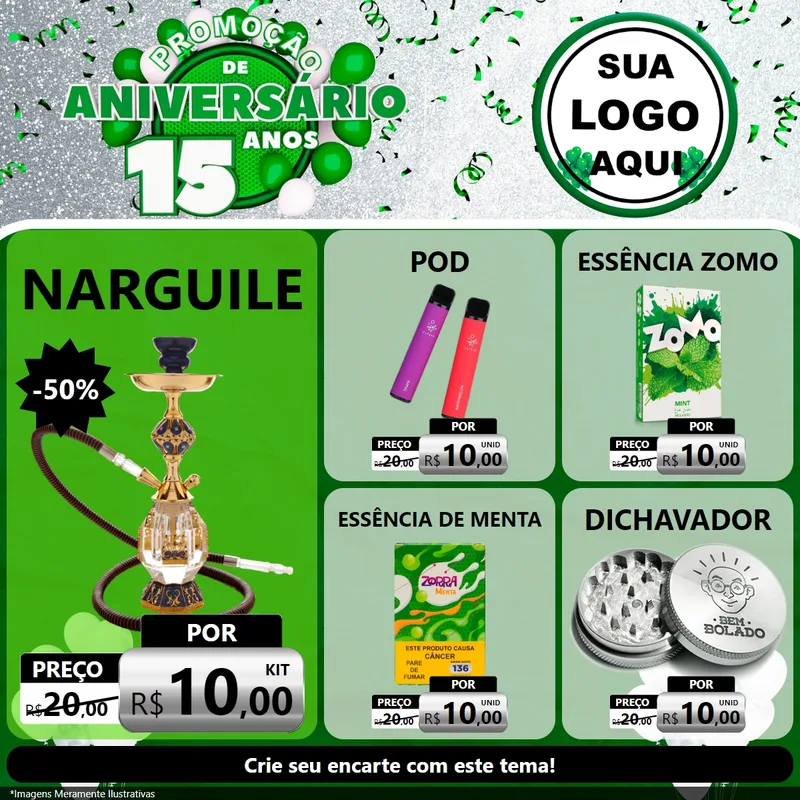 Modelo de Rede Social para Feed Facebook com o tema Promoção de Aniversário - 15 Anos para Tabacaria