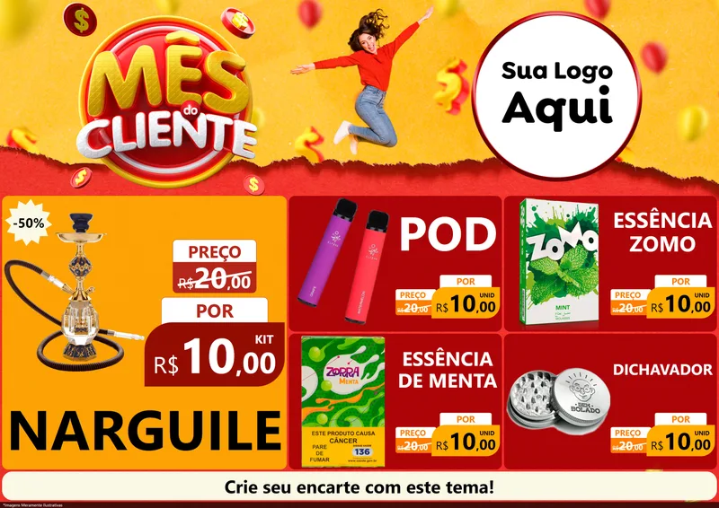 Modelo de Encarte para Encarte A4 Horizontal com o tema Mês do Cliente para Tabacaria