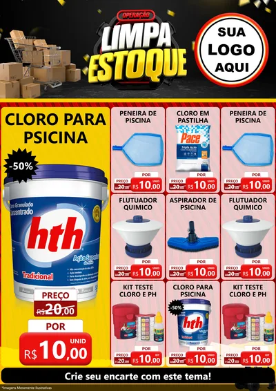 Modelo de Encarte para Encarte A4 Vertical com o tema Operação Limpa Estoque para Produtos para Piscina