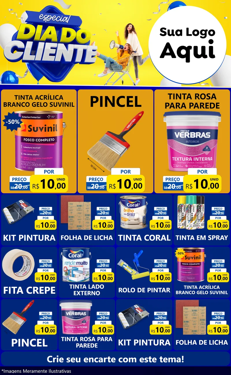 Modelo de Encarte para Encarte Grande com o tema Especial Dia do Cliente para Tintas e Ferramentas