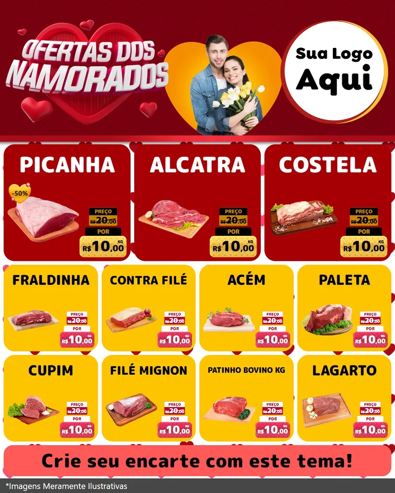 Modelo de Rede Social para Feed Instagram com o tema Ofertas Dos Namorados para Açougue