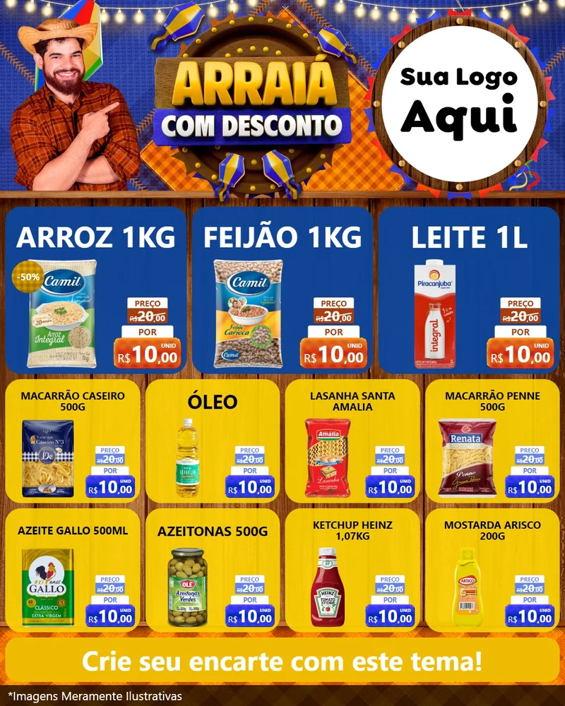 Modelo de Rede Social para Feed Instagram com o tema Arraiá Com Desconto para Supermercado