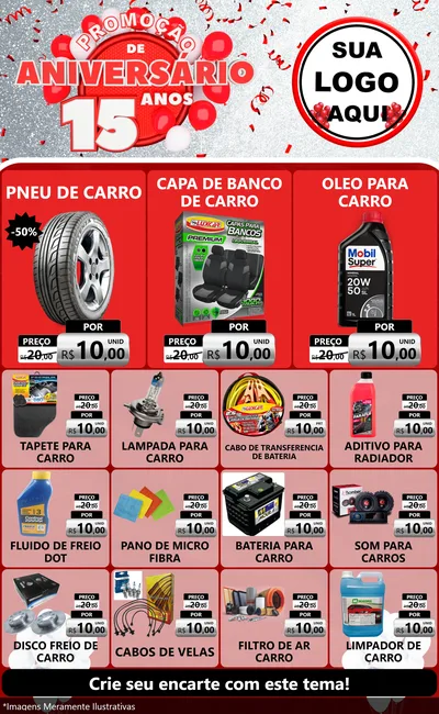 Modelo de Encarte para Encarte Grande com o tema Promoção de Aniversário - 15 Anos para Auto peças