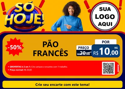 Modelo de Cartaz para Cartaz A4 Horizontal com o tema Só Hoje! para Padaria