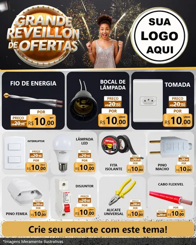 Modelo de Rede Social para Feed Instagram com o tema Grande Réveillon de Ofertas para Materiais Elétricos
