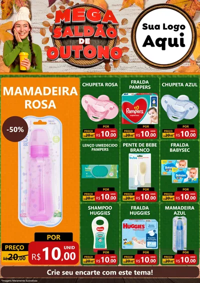 Modelo de Encarte para Encarte A4 Vertical com o tema Mega Saldão de Outono para Bebês