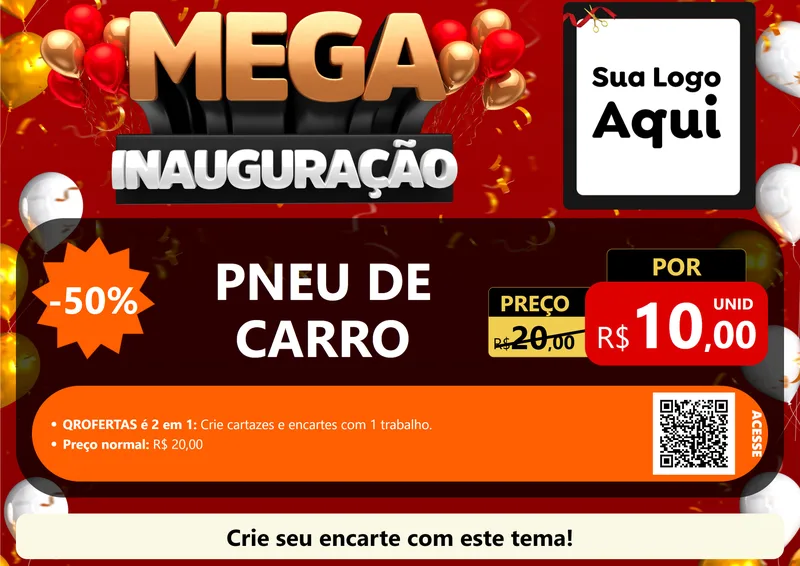 Modelo de Cartaz para Cartaz A4 Horizontal com o tema Mega Inauguração para Auto peças