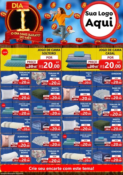 Modelo de Encarte para Encarte A4 Vertical com o tema Dia I - O Dia Mais Barato Do Mês para Cama, Mesa e Banho