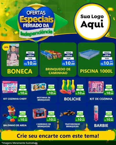 Modelo de Rede Social para Feed Instagram com o tema Ofertas Especiais Feriado da Independência para Brinquedos
