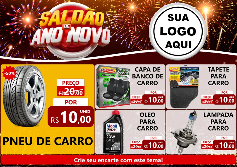 Modelo de Encarte para Encarte A4 Horizontal com o tema Saldão de Ano Novo para Auto peças