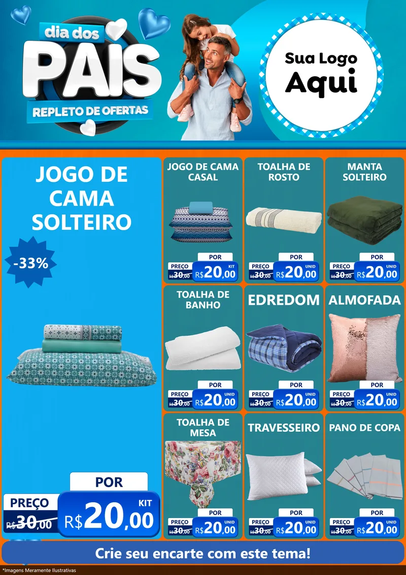 Modelo de Encarte para Encarte A4 Vertical com o tema Dia Dos Pais Repleto de Ofertas para Cama, Mesa e Banho