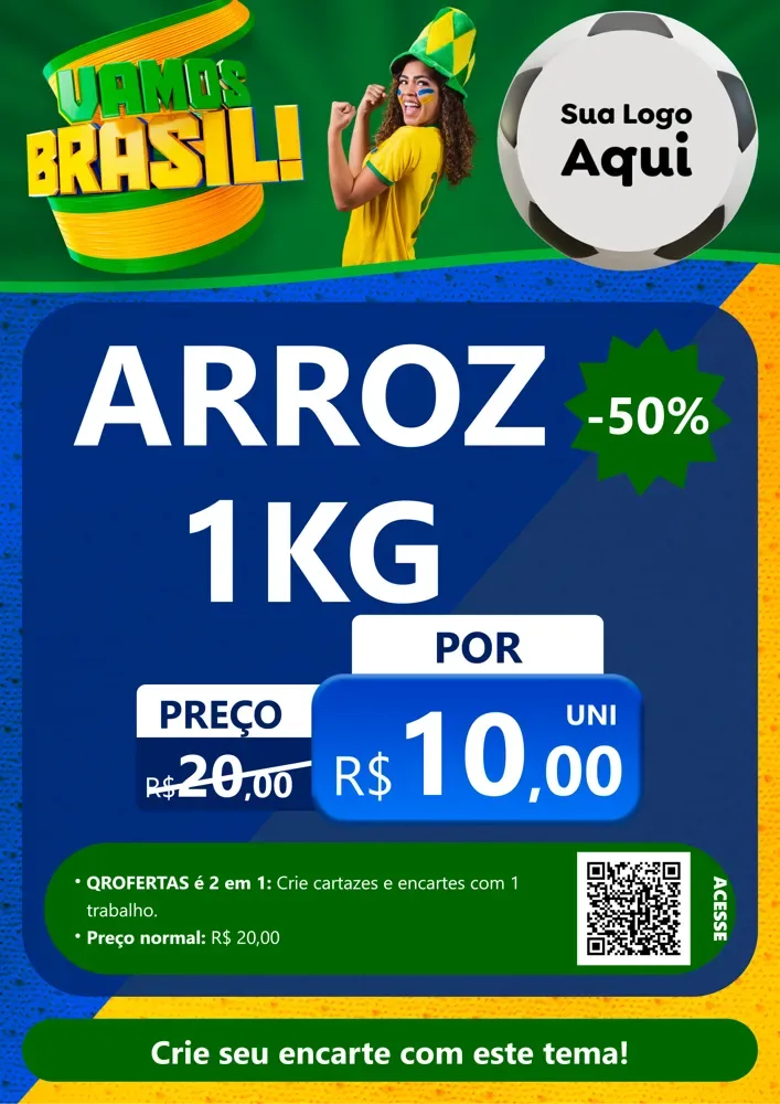 Modelo de Cartaz para Cartaz A4 Vertical com o tema Vamos Brasil - Copa para Supermercado