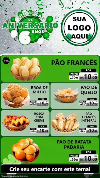 Modelo de TV para TV Vertical com o tema Promoção de Aniversário - 6 Anos para Padaria