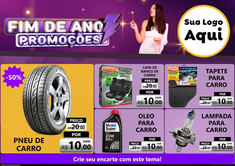 Modelo de Encarte para Encarte A4 Horizontal com o tema Fim de Ano Promoções para Auto peças
