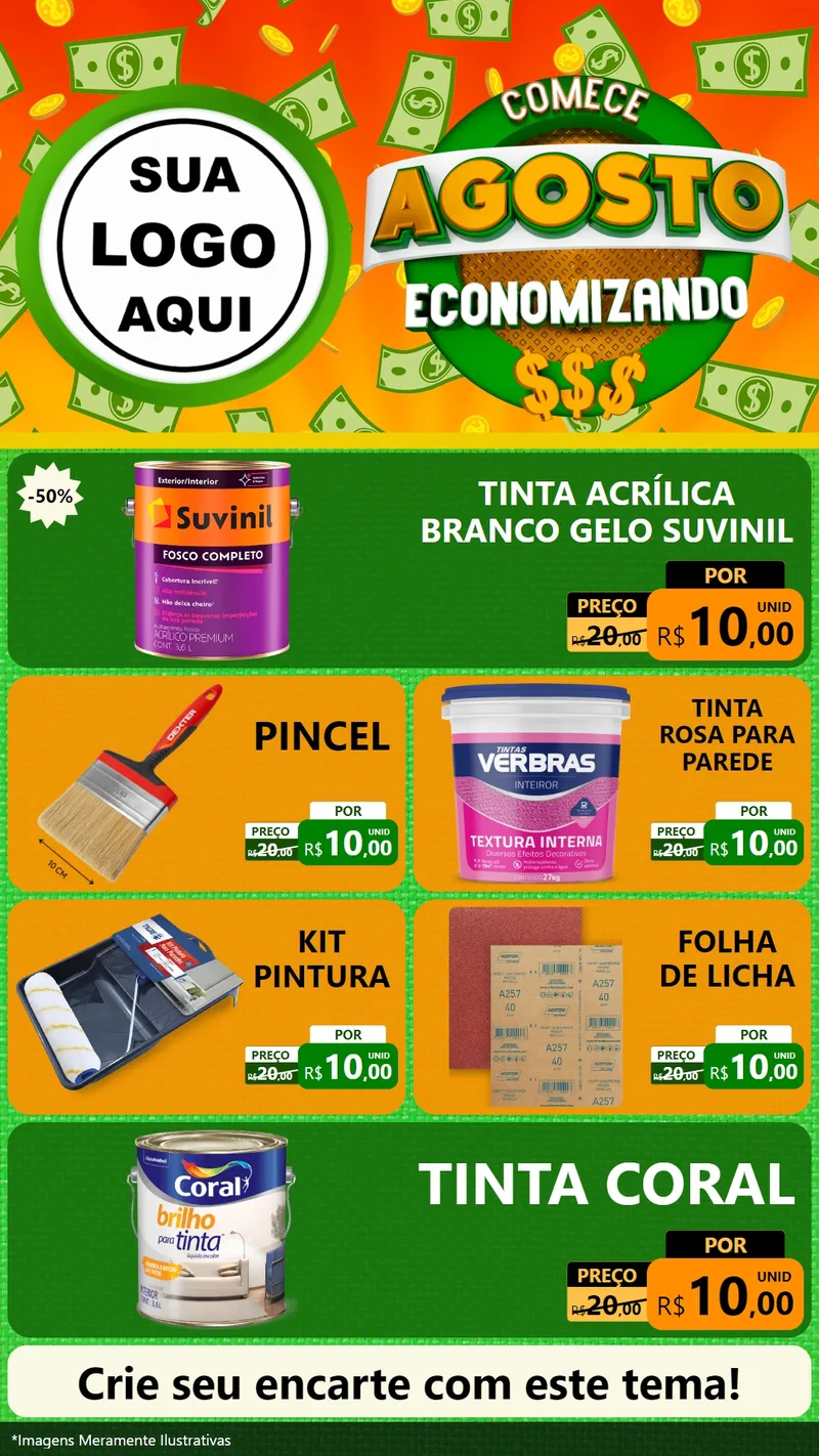 Modelo de TV para TV Vertical com o tema Comece Agosto Economizando para Tintas e Ferramentas
