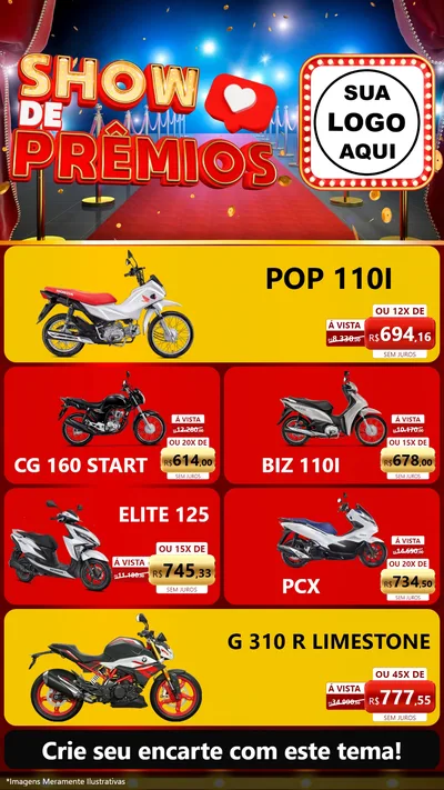 Modelo de TV para TV Vertical com o tema Show de Prêmios para Concessionaria de Motos