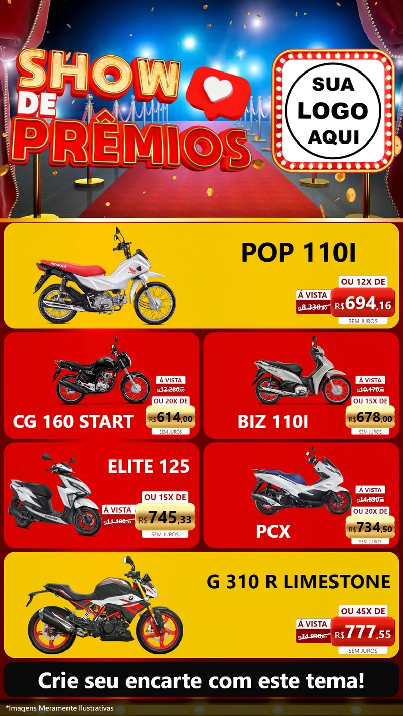 Modelo de TV para TV Vertical com o tema Show de Prêmios para Concessionaria de Motos