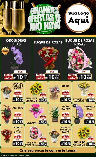 Modelo de Encarte para Encarte Grande com o tema Grandes Ofertas de Ano Novo para Floricultura e jardim