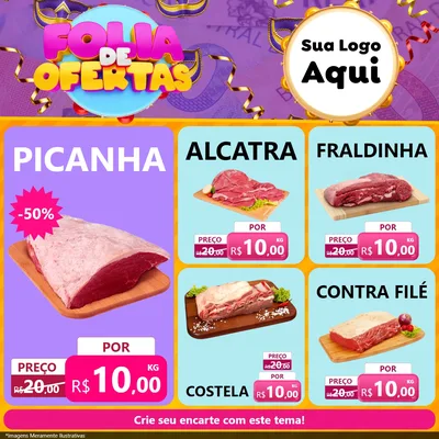 Modelo de Rede Social para Feed Facebook com o tema Folia de Ofertas para Açougue
