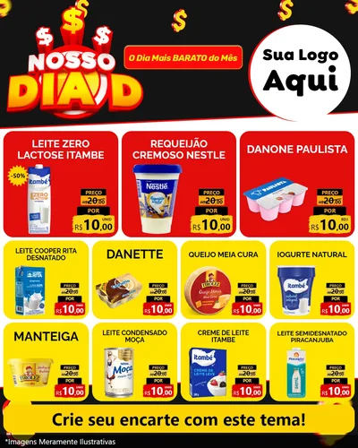 Modelo de Rede Social para Feed Instagram com o tema Nosso Dia D para Frios e Laticínios