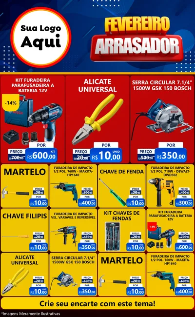 Modelo de Encarte para Encarte Grande com o tema Fevereiro Arrasador para Maquinas e Ferramentas