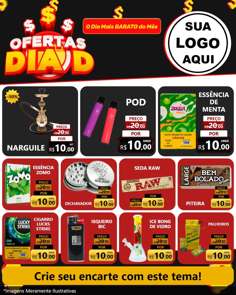 Modelo de Rede Social para Feed Instagram com o tema Ofertas Dia D para Tabacaria