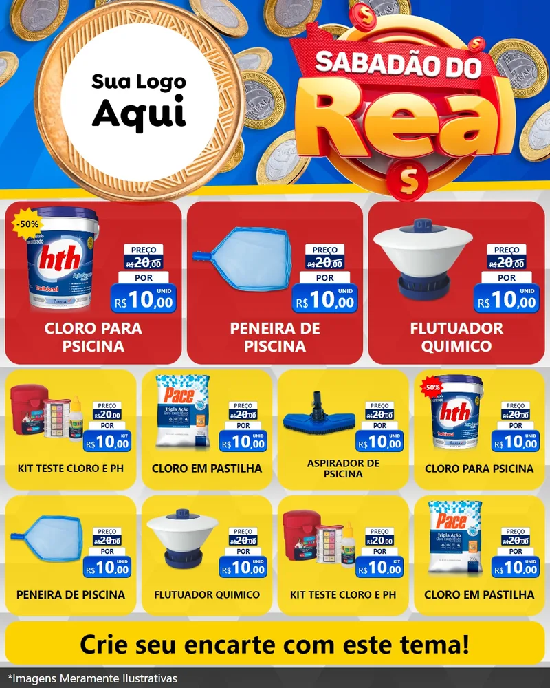 Modelo de Rede Social para Feed Instagram com o tema Sabadão do Real para Produtos para Piscina