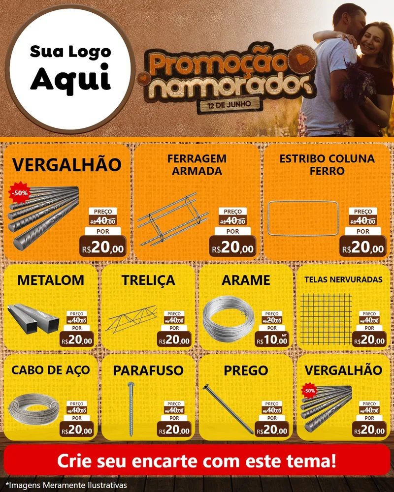 Modelo de Rede Social para Feed Instagram com o tema Promoção Namorados para Ferragens