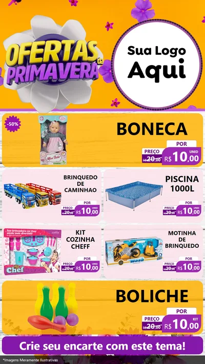 Modelo de TV para TV Vertical com o tema Ofertas Da Primavera para Brinquedos