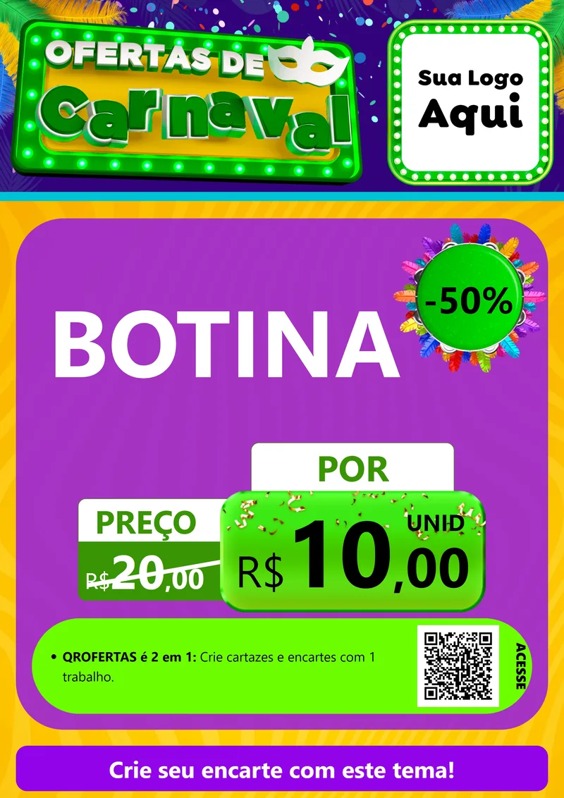 Modelo de Cartaz para Cartaz A4 Vertical com o tema Ofertas de Carnaval para Agropecuária