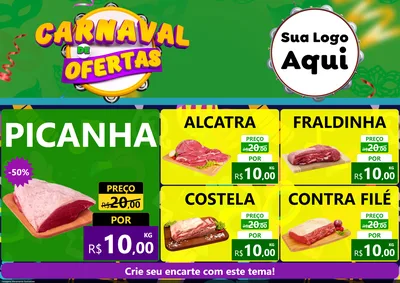Modelo de Encarte para Encarte A4 Horizontal com o tema Carnaval de Ofertas para Açougue
