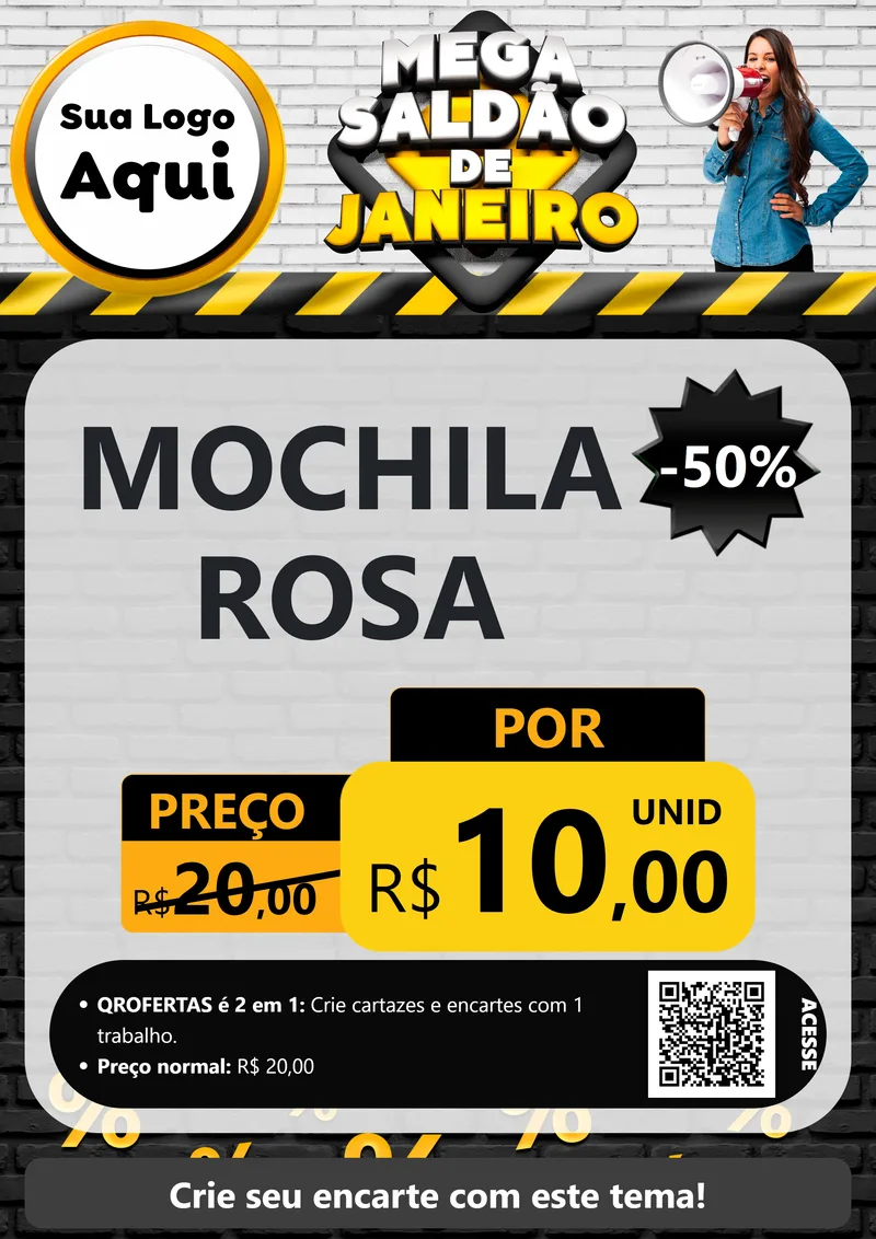 Modelo de Cartaz para Cartaz A4 Vertical com o tema Mega Saldão de Janeiro para Papelaria