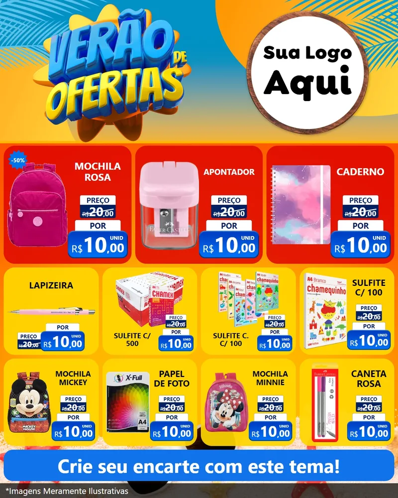 Modelo de Rede Social para Feed Instagram com o tema Verão de Ofertas para Papelaria