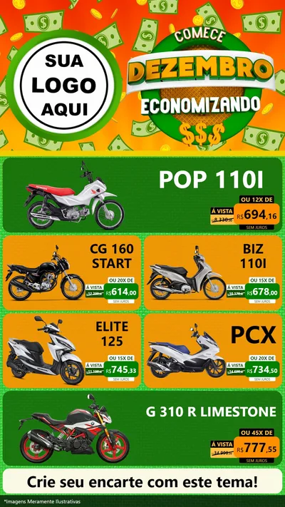 Modelo de TV para TV Vertical com o tema Comece Dezembro Economizando para Concessionaria de Motos