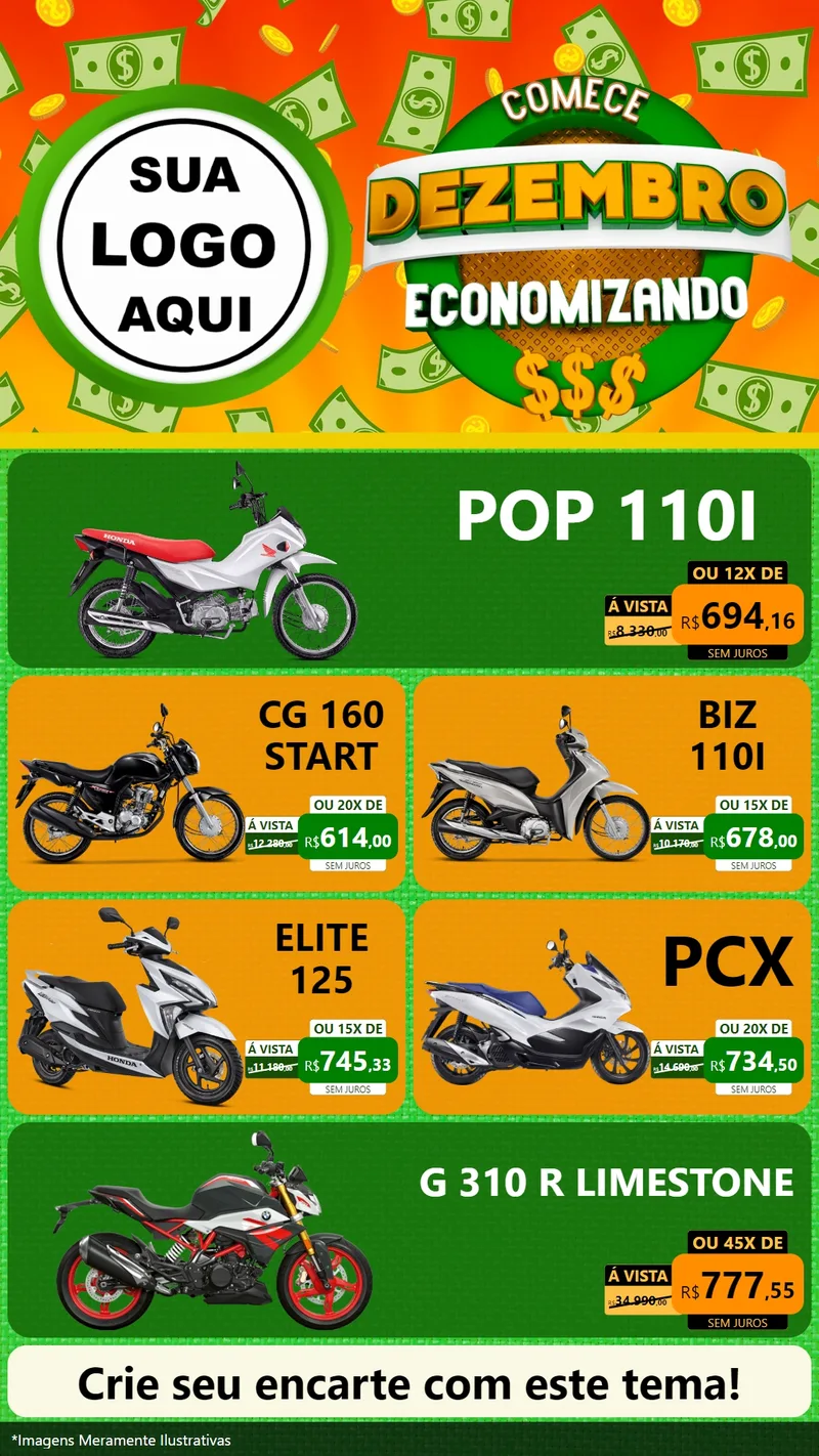 Modelo de TV para TV Vertical com o tema Comece Dezembro Economizando para Concessionaria de Motos