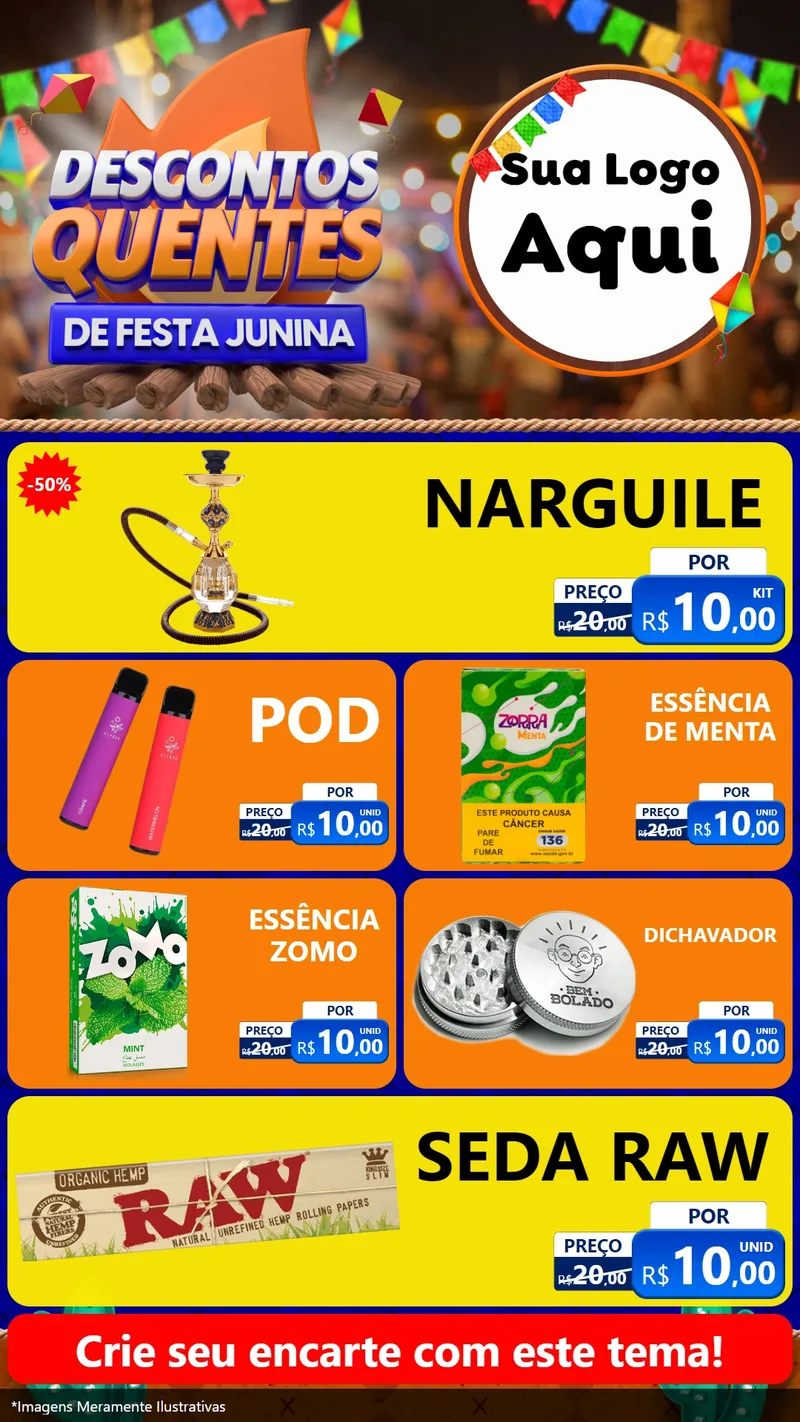 Modelo de TV para TV Vertical com o tema Descontos Quentes de Festa Junina para Tabacaria
