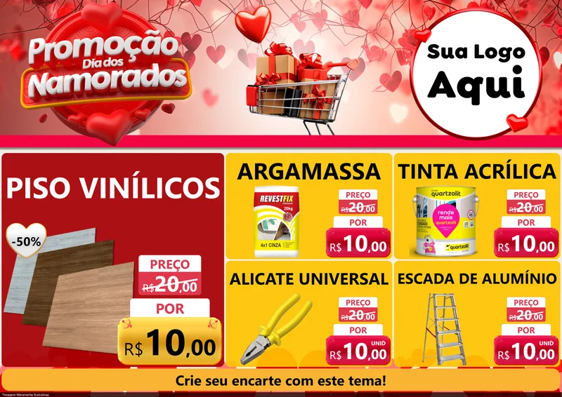 Modelo de Encarte para Encarte A4 Horizontal com o tema Promoção Dia dos Namorados para Material para Construção
