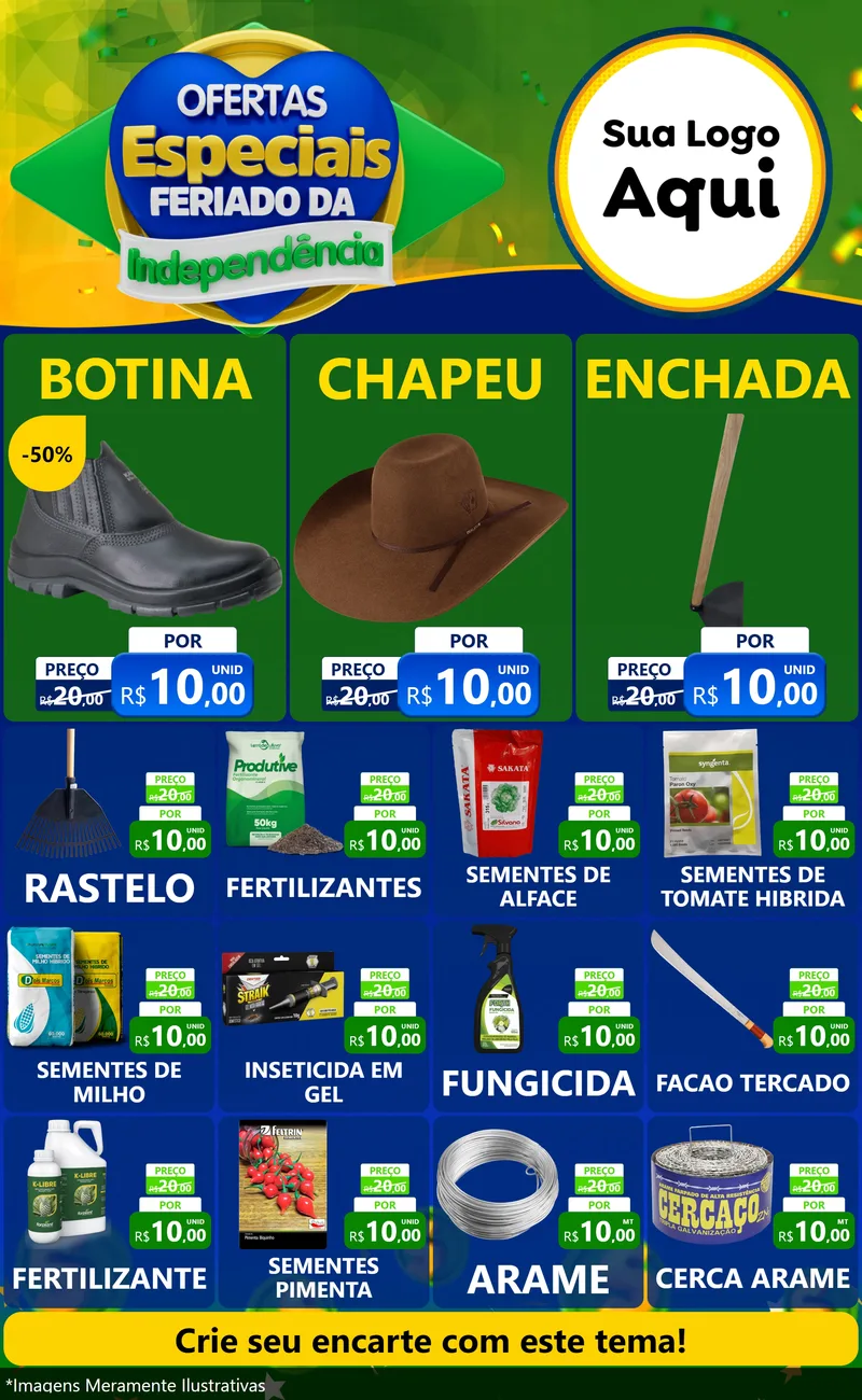 Modelo de Encarte para Encarte Grande com o tema Ofertas Especiais Feriado da Independência para Agropecuária