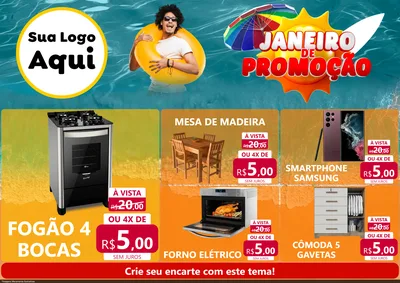Modelo de Encarte para Encarte A4 Horizontal com o tema Janeiro de Promoção para Móveis e Eletro